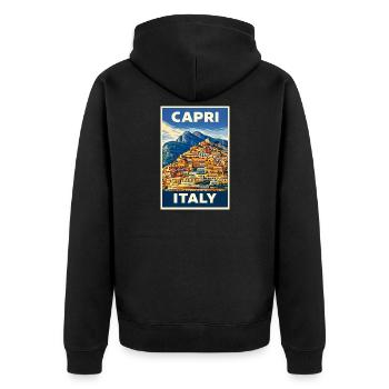 Capri Italy – Vintage Reiseposter Mediterran - Unisex Premium Bio Zip Hoodie - Schwarz - Hinten - Nico (187cm)