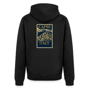 Capri Italy – Navy & Gold Vintage Poster Art-Déco - Unisex Premium Bio Zip Hoodie - Schwarz - Hinten - Nico (187cm)