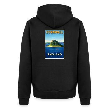 Cornwall England – Retro Reiseposter - Unisex Premium Bio Zip Hoodie - Schwarz - Hinten - Nico (187cm)