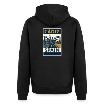 Cádiz Spain – Retro Travel Poster Navy/Gold - Unisex Premium Organic Zip Hoodie - black - Back - Nico (187cm)