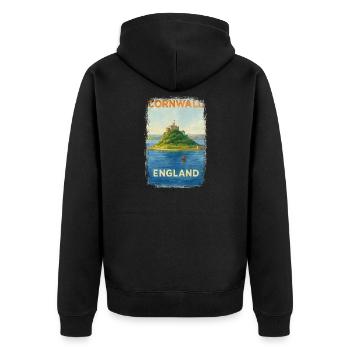 Cornwall England – Watercolor Travel Poster - Unisex Premium Organic Zip Hoodie - black - Back - Nico (187cm)
