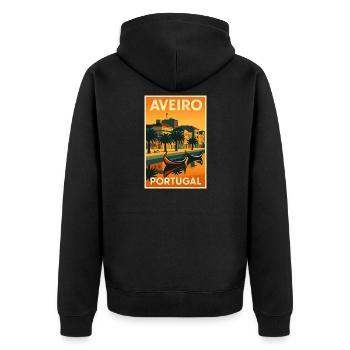 Aveiro Portugal – Retro Reiseposter Kanäle - Unisex Premium Bio Zip Hoodie - Schwarz - Hinten - Nico (187cm)