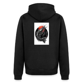 Crimson Ink Shrimp in Circle - Unisex Premium Organic Zip Hoodie - black - Back - Nico (187cm)