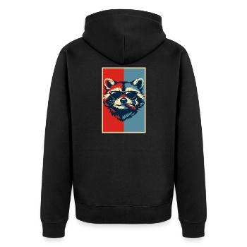 Raccoon Pop Art: Sunglasses Cigar - Unisex Premium Organic Zip Hoodie - black - Back - Nico (187cm)