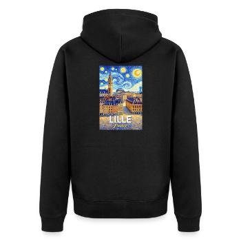 Lille, Frankreich - Unisex Premium Bio Zip Hoodie - Schwarz - Hinten - Nico (187cm)