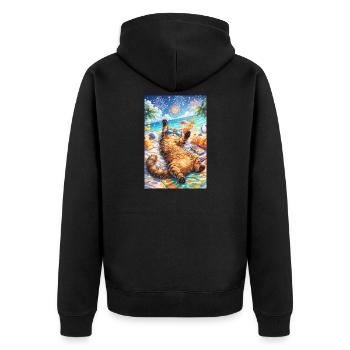 Tropische Katze feiert am Strand - Unisex Premium Bio Zip Hoodie - Schwarz - Hinten - Nico (187cm)