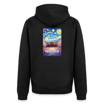Niigata Japan - Unisex Premium Bio Zip Hoodie - Schwarz - Hinten - Nico (187cm)
