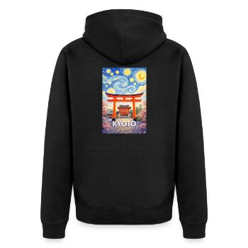 Kyoto Japan - Unisex Premium Bio Zip Hoodie - Schwarz - Hinten - Nico (187cm)