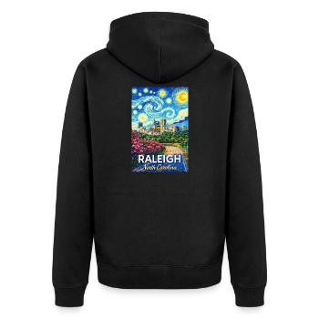 Raleigh North Carolina - Unisex Premium Bio Zip Hoodie - Schwarz - Hinten - Nico (187cm)