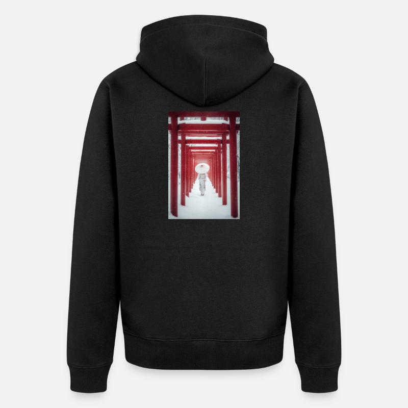 Red Torii Snowpath Kimono - Veste à capuche bio Premium Unisexe - noir