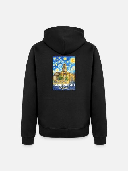Birkenhead England Clock Tower Star Swirl - Unisex Premium Organic Zip Hoodie - black