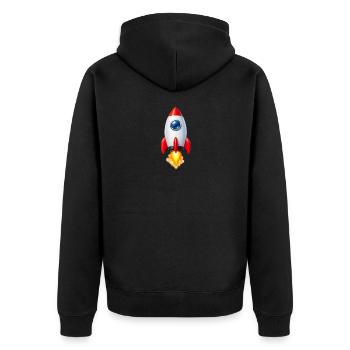 Fröhliche Rakete Retro-Design - Unisex Premium Bio Zip Hoodie - Schwarz - Hinten - Nico (187cm)