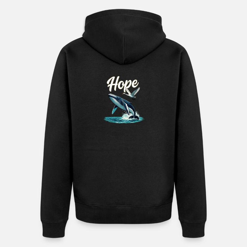 Hoffnung: Wal und Schwan Sprung, Hope - Unisex Premium Bio Zip Hoodie - Schwarz