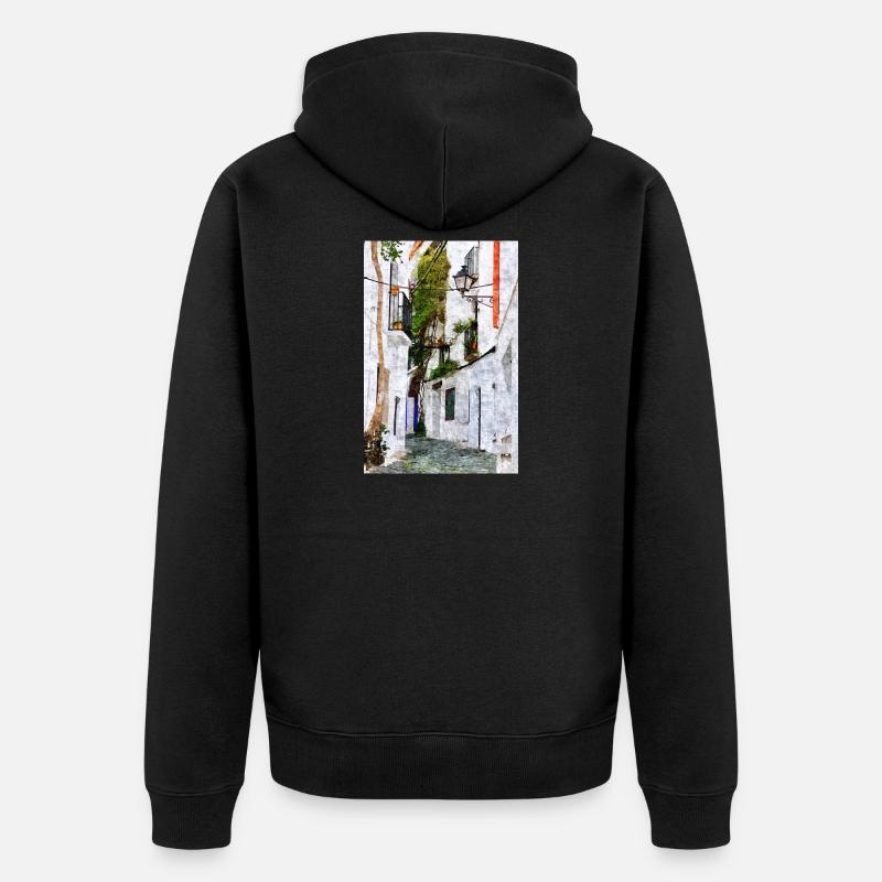 Belle ville de Cadaques en Espagne - Veste à capuche bio Premium Unisexe - noir