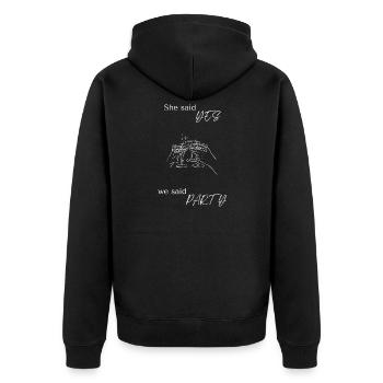 Sie sagte JA, wir sagten Party-Toasts - Unisex Premium Bio Zip Hoodie - Schwarz - Hinten - Nico (187cm)