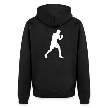 Boxer-Silhouette in Bewegung - Unisex Premium Bio Zip Hoodie - Schwarz - Hinten - Nico (187cm)