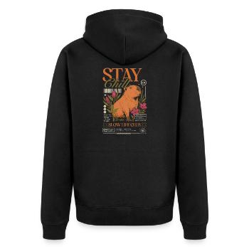 Stay Chill Capybara Motif - Unisex Premium Organic Zip Hoodie - black - Back - Nico (187cm)