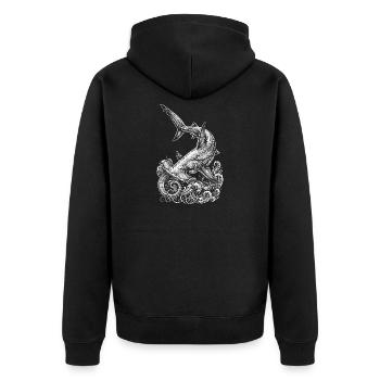 Hammerhai-Design - Unisex Premium Bio Zip Hoodie - Schwarz - Hinten - Nico (187cm)