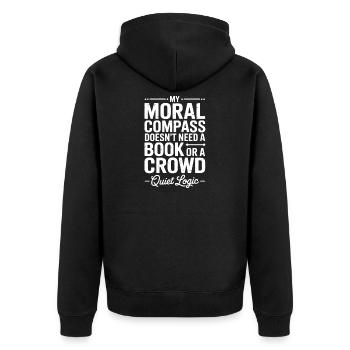 Mein moralischer Kompass: Zitat der stillen Logik - Unisex Premium Bio Zip Hoodie - Schwarz - Hinten - Nico (187cm)