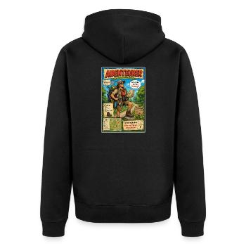 Abenteurer – immer ausgetretene Pfade verlassen - Unisex Premium Bio Zip Hoodie - Schwarz - Hinten - Nico (187cm)