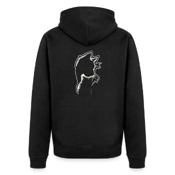 Katzensilhouette | Minimalistisches Design - Unisex Premium Bio Zip Hoodie - Schwarz - Hinten - Nico (187cm)
