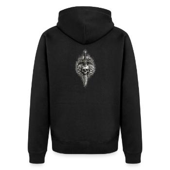 Skull Rose Dagger Gotische Grafik - Unisex Premium Bio Zip Hoodie - Schwarz - Hinten - Nico (187cm)