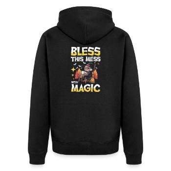 Bless This Mess With Magic Hexe Coffee Broom - Unisex Premium Organic Zip Hoodie - black - Back - Nico (187cm)
