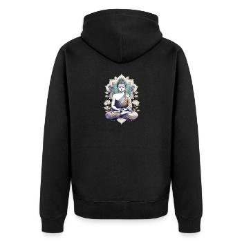 Meditating Buddha Lotus Mandala - Unisex Premium Organic Zip Hoodie - black - Back - Nico (187cm)