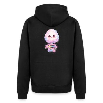 Ich bin wie Zuckerwatte  , süß und Fluffig  - Unisex Premium Bio Zip Hoodie - Schwarz - Hinten - Nico (187cm)