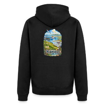 Nesmersiel Küstenidylle: Hafen & Dünen - Unisex Premium Bio Zip Hoodie - Schwarz - Hinten - Nico (187cm)