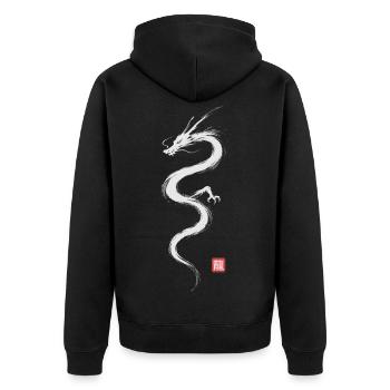 Japanese Dragon Minimal Art - Unisex Premium Bio Zip Hoodie - Schwarz - Hinten - Nico (187cm)