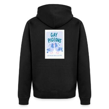 Druck von schwulen Tauben - Unisex Premium Bio Zip Hoodie - Schwarz - Hinten - Nico (187cm)