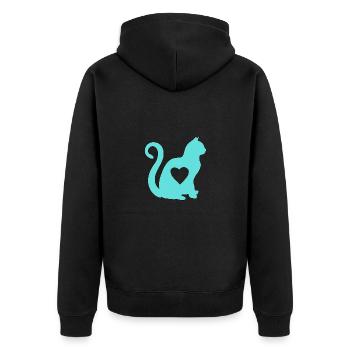 Turquoise cat heart silhouette cat lover black - Unisex Premium Organic Zip Hoodie - black - Back - Nico (187cm)