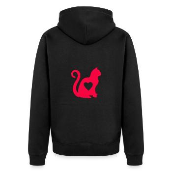 Red cat with heart silhouette cat lover cats - Unisex Premium Organic Zip Hoodie - black - Back - Nico (187cm)