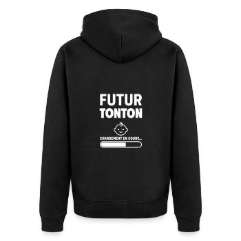 Annonce grossesse Futur tonton Oncle - Veste à capuche bio Premium Unisexe - noir - Dos - Nico (187cm)