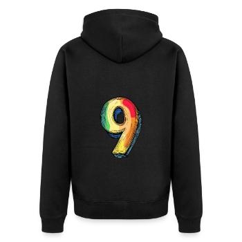 9 Zahl Comic - Unisex Premium Bio Zip Hoodie - Schwarz - Hinten - Nico (187cm)