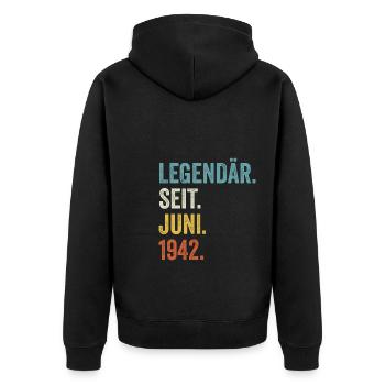80 Jahre Legendär Seit Juni 1942 80. Geburtstag - Unisex Premium Bio Zip Hoodie - Schwarz - Hinten - Nico (187cm)