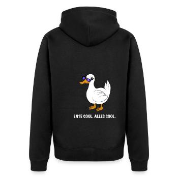 Ente cool Spruch - Unisex Premium Bio Zip Hoodie - Schwarz - Hinten - Nico (187cm)