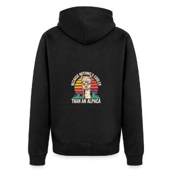 Cooles Alpaka mit Sonnenbrille - Unisex Premium Bio Zip Hoodie - Schwarz - Hinten - Nico (187cm)
