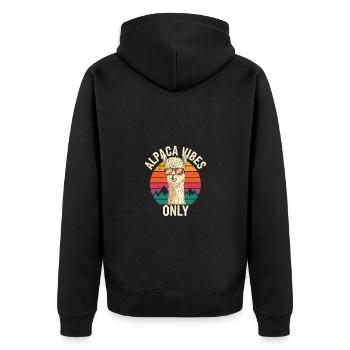 Alpaka Vibes Only Berge Natur Tier - Unisex Premium Bio Zip Hoodie - Schwarz - Hinten - Nico (187cm)