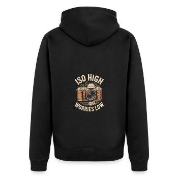 ISO High Worries Low Lustiges Fotografie Fotograf - Unisex Premium Bio Zip Hoodie - Schwarz - Hinten - Nico (187cm)
