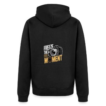 Freeze The Moment Fotograf Fotografieren - Unisex Premium Bio Zip Hoodie - Schwarz - Hinten - Nico (187cm)
