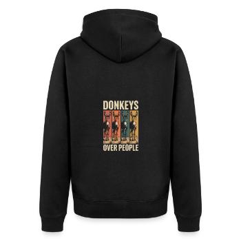 Donkeys Over People Lustiger Esel Spruch - Unisex Premium Bio Zip Hoodie - Schwarz - Hinten - Nico (187cm)