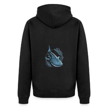 Walhai Hai - Unisex Premium Bio Zip Hoodie - Schwarz - Hinten - Nico (187cm)