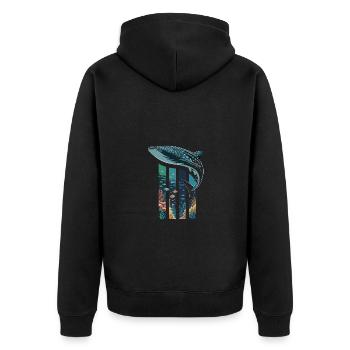 Walhai Meeresbewohner Hai Meer Ozean - Unisex Premium Bio Zip Hoodie - Schwarz - Hinten - Nico (187cm)