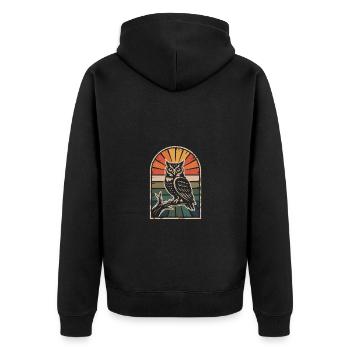 Vintage Eule Vogel - Unisex Premium Bio Zip Hoodie - Schwarz - Hinten - Nico (187cm)