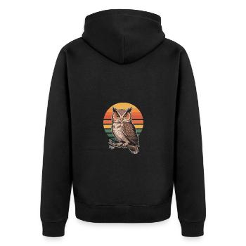 Vintage Eule Tier Vogel - Unisex Premium Bio Zip Hoodie - Schwarz - Hinten - Nico (187cm)