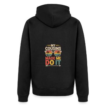 Cousins Lustiger Spruch Familie Cousine - Unisex Premium Bio Zip Hoodie - Schwarz - Hinten - Nico (187cm)