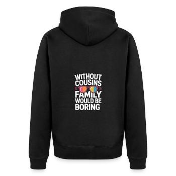 Cousin Witziger Spruch Cousine - Unisex Premium Bio Zip Hoodie - Schwarz - Hinten - Nico (187cm)