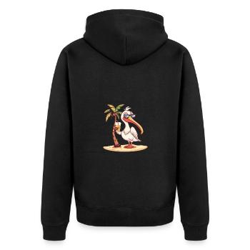 Pelikan Vogel Sommer Urlaub - Unisex Premium Bio Zip Hoodie - Schwarz - Hinten - Nico (187cm)